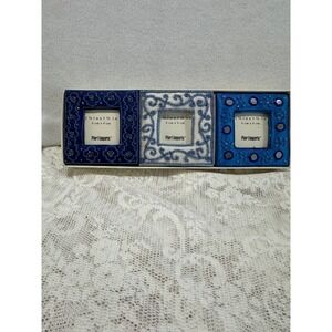 Pier 1 Imports Set of 3 Blue Beaded Mirror Photo Frames 1.5 Inch Square